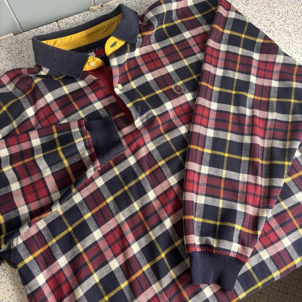 Vintage Y2K TOMMY HILFIGER Men’s Long Sleeve Plaid XL Preppy Collar Top Shirt 1